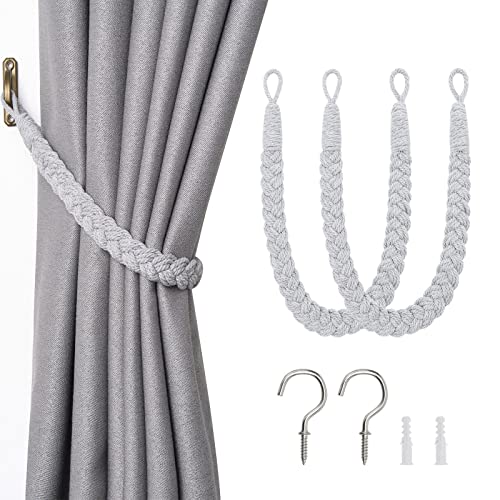 Pretty Jolly Vorhang Raffhalter aus natürlichem Baumwollseil, eleganter, dekorativer Vorhang-Raffhalter im Boho-Stil, weiche, handgewebte Seil-Vorhanghalter für Zuhause und Büro, Hellgrau, 2 Stück Pretty Jolly Vorhang Raffhalter aus natürlichem Baumwollseil, eleganter, dekorativer Vorhang-Raffhalter im Boho-Stil, weiche, handgewebte Seil-Vorhanghalter für Zuhause und Büro, Hellgrau, 2 Stück von Pretty Jolly