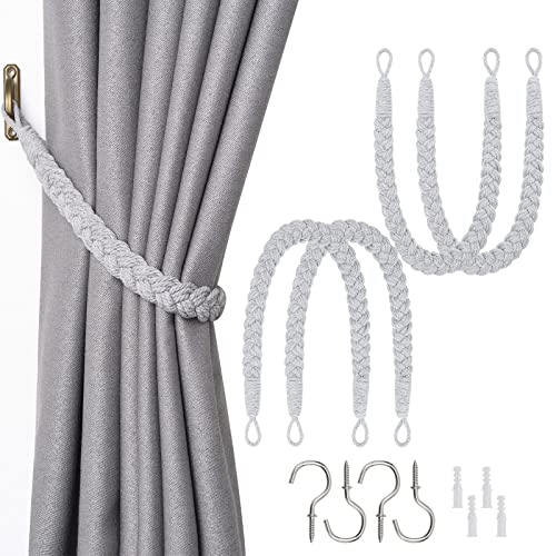 Pretty Jolly Vorhang Raffhalter aus natürlichem Baumwollseil, eleganter, dekorativer Vorhang-Raffhalter im Boho-Stil, weiche, handgewebte Seil-Vorhanghalter für Zuhause und Büro, Hellgrau, 4 Stück Pretty Jolly Vorhang Raffhalter aus natürlichem Baumwollseil, eleganter, dekorativer Vorhang-Raffhalter im Boho-Stil, weiche, handgewebte Seil-Vorhanghalter für Zuhause und Büro, Hellgrau, 4 Stück von Pretty Jolly