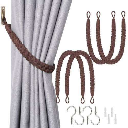 Pretty Jolly Vorhang Raffhalter aus natürlichem Baumwollseil, eleganter, dekorativer Vorhang-Raffhalter im Boho-Stil, weiche, handgewebte Seil-Vorhanghalter für Zuhause und Büro, Kaffee, 4 Stück Pretty Jolly Vorhang Raffhalter aus natürlichem Baumwollseil, eleganter, dekorativer Vorhang-Raffhalter im Boho-Stil, weiche, handgewebte Seil-Vorhanghalter für Zuhause und Büro, Kaffee, 4 Stück von Pretty Jolly