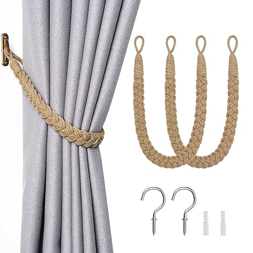 Pretty Jolly Vorhang Raffhalter aus natürlichem Baumwollseil, eleganter, dekorativer Vorhang-Raffhalter im Boho-Stil, weiche, handgewebte Seil-Vorhanghalter für Zuhause und Büro, Khaki, 2 Stück von Pretty Jolly