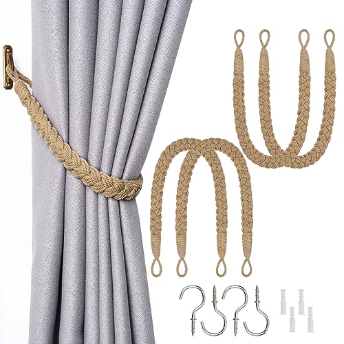Pretty Jolly Vorhang Raffhalter aus natürlichem Baumwollseil, eleganter, dekorativer Vorhang-Raffhalter im Boho-Stil, weiche, handgewebte Seil-Vorhanghalter für Zuhause und Büro, Khaki, 4 Stück Pretty Jolly Vorhang Raffhalter aus natürlichem Baumwollseil, eleganter, dekorativer Vorhang-Raffhalter im Boho-Stil, weiche, handgewebte Seil-Vorhanghalter für Zuhause und Büro, Khaki, 4 Stück von Pretty Jolly