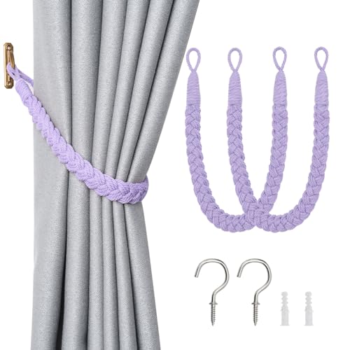 Pretty Jolly Vorhang Raffhalter aus natürlichem Baumwollseil, eleganter, dekorativer Vorhang-Raffhalter im Boho-Stil, weiche, handgewebte Seil-Vorhanghalter für Zuhause und Büro, Lila, 2 Stück Pretty Jolly Vorhang Raffhalter aus natürlichem Baumwollseil, eleganter, dekorativer Vorhang-Raffhalter im Boho-Stil, weiche, handgewebte Seil-Vorhanghalter für Zuhause und Büro, Lila, 2 Stück von Pretty Jolly