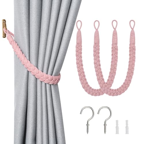 Pretty Jolly Vorhang Raffhalter aus natürlichem Baumwollseil, eleganter, dekorativer Vorhang-Raffhalter im Boho-Stil, weiche, handgewebte Seil-Vorhanghalter für Zuhause und Büro, Rosa, 2 Stück Pretty Jolly Vorhang Raffhalter aus natürlichem Baumwollseil, eleganter, dekorativer Vorhang-Raffhalter im Boho-Stil, weiche, handgewebte Seil-Vorhanghalter für Zuhause und Büro, Rosa, 2 Stück von Pretty Jolly