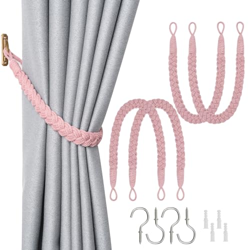 Pretty Jolly Vorhang Raffhalter aus natürlichem Baumwollseil, eleganter, dekorativer Vorhang-Raffhalter im Boho-Stil, weiche, handgewebte Seil-Vorhanghalter für Zuhause und Büro, Rosa, 4 Stück Pretty Jolly Vorhang Raffhalter aus natürlichem Baumwollseil, eleganter, dekorativer Vorhang-Raffhalter im Boho-Stil, weiche, handgewebte Seil-Vorhanghalter für Zuhause und Büro, Rosa, 4 Stück von Pretty Jolly