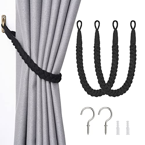 Pretty Jolly Vorhang Raffhalter aus natürlichem Baumwollseil, eleganter, dekorativer Vorhang-Raffhalter im Boho-Stil, weiche, handgewebte Seil-Vorhanghalter für Zuhause und Büro, Schwarz, 2 Stück Pretty Jolly Vorhang Raffhalter aus natürlichem Baumwollseil, eleganter, dekorativer Vorhang-Raffhalter im Boho-Stil, weiche, handgewebte Seil-Vorhanghalter für Zuhause und Büro, Schwarz, 2 Stück von Pretty Jolly