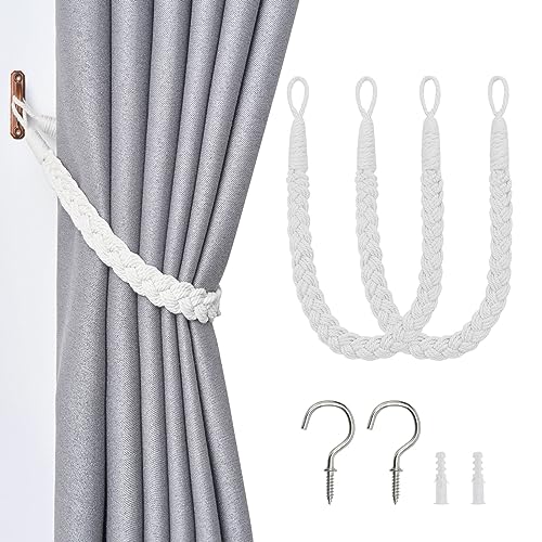 Pretty Jolly Vorhang Raffhalter aus natürlichem Baumwollseil, eleganter, dekorativer Vorhang-Raffhalter im Boho-Stil, weiche, handgewebte Seil-Vorhanghalter für Zuhause und Büro, Weiß, 2 Stück Pretty Jolly Vorhang Raffhalter aus natürlichem Baumwollseil, eleganter, dekorativer Vorhang-Raffhalter im Boho-Stil, weiche, handgewebte Seil-Vorhanghalter für Zuhause und Büro, Weiß, 2 Stück von Pretty Jolly