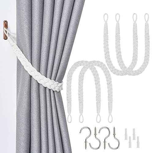 Pretty Jolly Vorhang Raffhalter aus natürlichem Baumwollseil, eleganter, dekorativer Vorhang-Raffhalter im Boho-Stil, weiche, handgewebte Seil-Vorhanghalter für Zuhause und Büro, Weiß, 4 Stück Pretty Jolly Vorhang Raffhalter aus natürlichem Baumwollseil, eleganter, dekorativer Vorhang-Raffhalter im Boho-Stil, weiche, handgewebte Seil-Vorhanghalter für Zuhause und Büro, Weiß, 4 Stück von Pretty Jolly