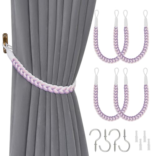 Pretty Jolly Vorhang-Raffhalter aus natürlicher Baumwolle, eleganter Boho-Stil, dekorative Raffhalter, weich, handgewebt, Seil, Vorhanghalter mit Metallhaken, für Zuhause, Büro, Vorhänge (lila und Pretty Jolly Vorhang-Raffhalter aus natürlicher Baumwolle, eleganter Boho-Stil, dekorative Raffhalter, weich, handgewebt, Seil, Vorhanghalter mit Metallhaken, für Zuhause, Büro, Vorhänge (lila und von Pretty Jolly