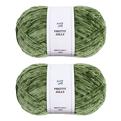 Pretty Jolly Weiches Chenille-Garn, Samt-Garn, ausgefallenes Garn zum Häkeln, Weben, Basteln, Deckengarn zum Stricken, insgesamt 2 × 255 m, 2 × 150 g, Armeegrün, 2 Knäuel Pretty Jolly Weiches Chenille-Garn, Samt-Garn, ausgefallenes Garn zum Häkeln, Weben, Basteln, Deckengarn zum Stricken, insgesamt 2 × 255 m, 2 × 150 g, Armeegrün, 2 Knäuel von Pretty Jolly