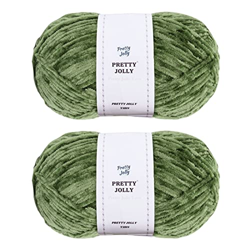 Pretty Jolly Weiches Chenille-Garn, Samt-Garn, ausgefallenes Garn zum Häkeln, Weben, Basteln, Deckengarn zum Stricken, insgesamt 2 × 255 m, 2 × 150 g, Armeegrün, 2 Knäuel von Pretty Jolly