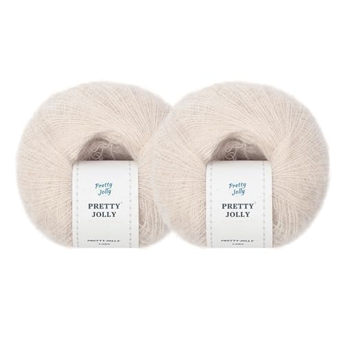 Pretty Jolly Weiches Mohair-Garn, flauschig und flauschig, luxuriös und dünn, Slik-Woll-Mischgarn zum Häkeln und Stricken, insgesamt 20 g × 2, 300 m × 2 (Beige) von Pretty Jolly