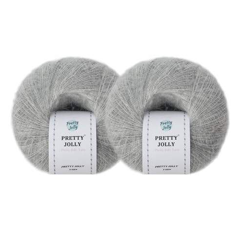 Pretty Jolly Weiches Mohair-Garn, flauschig und flauschig, luxuriös und dünn, Slik-Woll-Mischgarn zum Häkeln und Stricken, insgesamt 20 g × 2, 300 m × 2 (Hellgrau) von Pretty Jolly