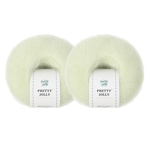 Pretty Jolly Weiches Mohair-Garn, flauschig und flauschig, luxuriös und dünn, Slik-Woll-Mischgarn zum Häkeln und Stricken, insgesamt 20 g × 2, 300 m × 2 (Hellgrün) von Pretty Jolly