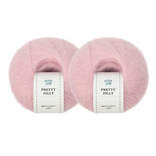 Pretty Jolly Weiches Mohair-Garn, flauschig und flauschig, luxuriös und dünn, Slik-Woll-Mischgarn zum Häkeln und Stricken, insgesamt 20 g × 2, 300 m × 2 (Hellrosa) von Pretty Jolly