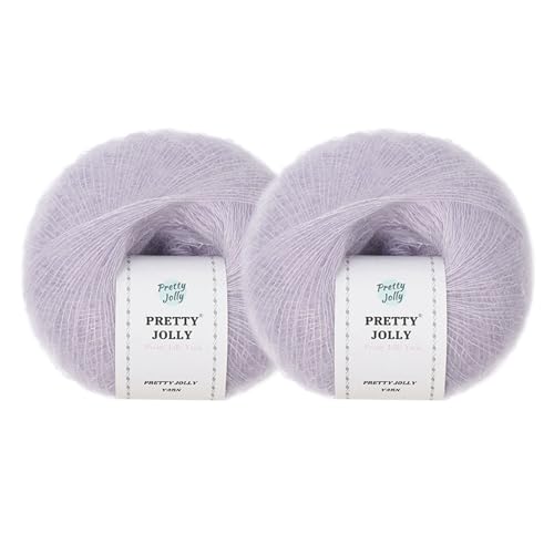 Pretty Jolly Weiches Mohair-Garn, flauschig und flauschig, luxuriös und dünn, Slik-Woll-Mischgarn zum Häkeln und Stricken, insgesamt 20 g × 2, 300 m × 2 (Hellviolett) von Pretty Jolly