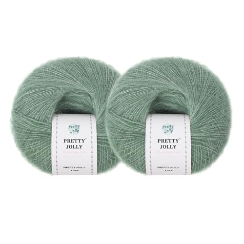 Pretty Jolly Weiches Mohair-Garn, flauschig und flauschig, luxuriös und dünn, Slik-Woll-Mischgarn zum Häkeln und Stricken, insgesamt 20 g × 2, 300 m × 2 (Smaragd) von Pretty Jolly