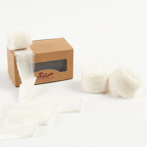 Pretty Jolly Weißes Samtband für Geschenkverpackungen, 3,8 cm, handgefertigt, ausgefranst, Vintage-Samtband für Weihnachtsbaum, Fransenbänder zum Basteln, Heimdekoration, Blumenstrauß, Kränze Pretty Jolly Weißes Samtband für Geschenkverpackungen, 3,8 cm, handgefertigt, ausgefranst, Vintage-Samtband für Weihnachtsbaum, Fransenbänder zum Basteln, Heimdekoration, Blumenstrauß, Kränze von Pretty Jolly