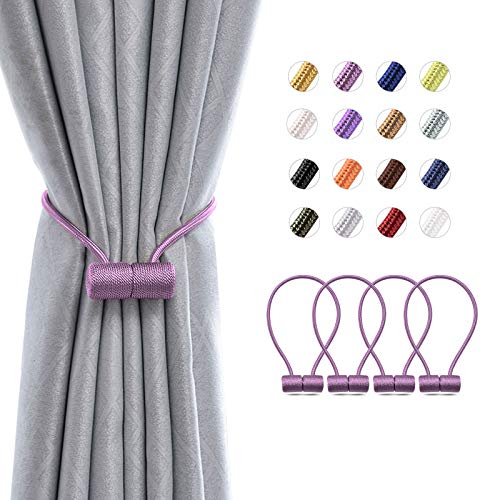 Pretty Jolly magnetische Vorhang-Raffhalter, 40,6 cm, Moderne handgefertigte Webseil-Vorhanghalter, praktische dekorative Vorhang-Raffhalter für Heim- und Bürofenstervorhänge, Lila, 4 Stück von Pretty Jolly