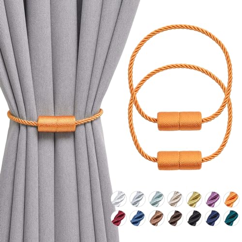 Pretty Jolly magnetische Vorhang Raffhalter handgefertigtes Gewebe Seil Vorhang-Raffhalter Einfachheit dekorative Vorhang drapieren Krawatte zurück für Haus & Büro Fenster Drapery, Orange, 2 Stück von Pretty Jolly