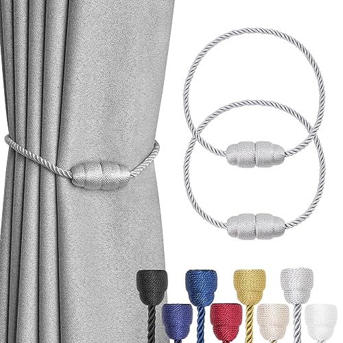 Pretty Jolly magnetische Vorhang Raffhalter handgefertigtes Gewebe Seil Vorhang-Raffhalter Elegante dekorative Vorhang drapieren Krawatte zurück für Haus & Büro Fenster Drapery, Grau, 2 Stück von Pretty Jolly