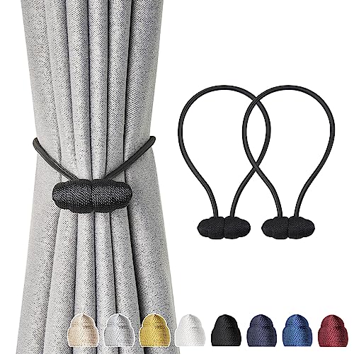 Pretty Jolly magnetische Vorhang Raffhalter handgefertigtes Gewebe Seil Vorhang-Raffhalter Elegante dekorative Vorhang drapieren Krawatte zurück für Haus & Büro Fenster Drapery, Schwarz, 2 Stück von Pretty Jolly