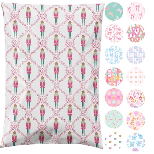 Designer-Versandtaschen aus Polyester, strapazierfähig, wasserdicht, selbstklebend, für kleine Unternehmen, große Versandtaschen, reißfeste Verpackung, rosa Nussknacker, Weihnachten, Urlaub, 25,4 x 33 von Pretty Package Store