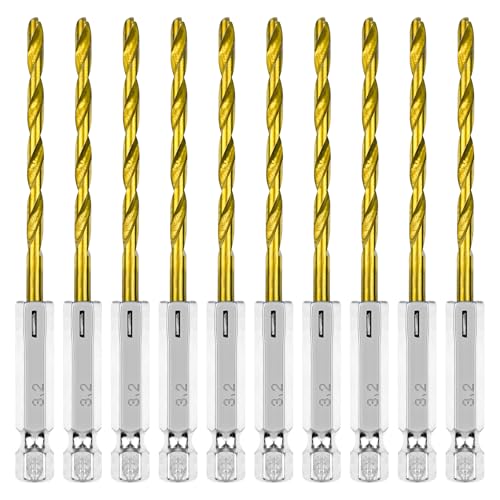 10 Stück 1/8 Metall Bohrer Set,Metall-Spiral Bohrer mit Sechskantschaft und Schnellwechsel-Design,Gravieren von Leiterplatten-Mikrobohrern für Holz,Kunststoff,Aluminiumlegierung von Pretwad