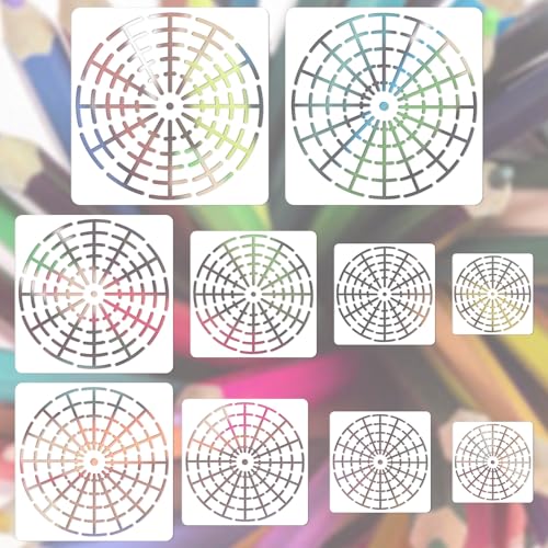 10-teiliges Mandala-Schablonen-Set,Mandala-Punktierwerkzeuge,12/16 Segmente,3/4/5/6/8 Zoll,wiederverwendbares Mandala-Stein-Malset, Punktierwerkzeuge zum Bemalen von Steinen,Holz,DIY-Malkunstprojekten von Pretwad
