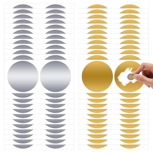 100 Stück Rubbelaufkleber,5,1cm Rund Rubbellose Selber Machen,Rubbeletiketten zum Aufkleben,Rubbelsticker,geeignet für Überraschungen,Machen Sie eine Überraschungskarte(Gold, Silber) von Pretwad