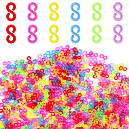 1500 Stück S-Clips und C-Clips für Gummiband-Armbänder, Loom-Bänder, Verbindungs-Clips, Nachfüll-Set für DIY-Armbandherstellung, Schmuckzubehör für Kinderhandwerk (mehrfarbig) von Pretwad