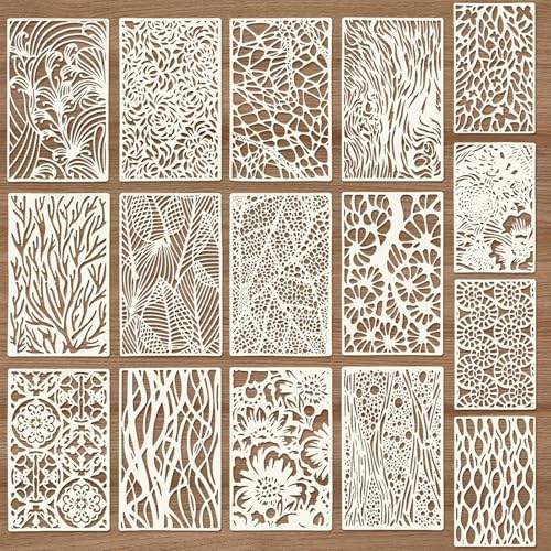 16 Stück Kunststoff Schablonen Set,abstrakte Schichtschablone wiederverwendbare geometrische Malschablonen Schablonen Malen ürScrapbooking,für Boden,Möbel Wandgestaltung Deko,DIY Scrapbooking Handwerk von Pretwad