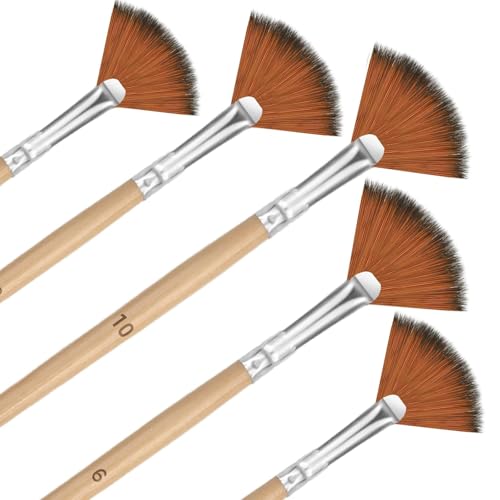 5 Stück Malen Pinsel Set,Hochwertige Ölmalpinsel aus Nylon Fächerpinsel,Langes Künstlerpinsel Set mit Holzgriff für Gouachemalerei,Acrylmalerei,Ölmalerei,Aquarellmalerei (2/4/6/8/10) von Pretwad