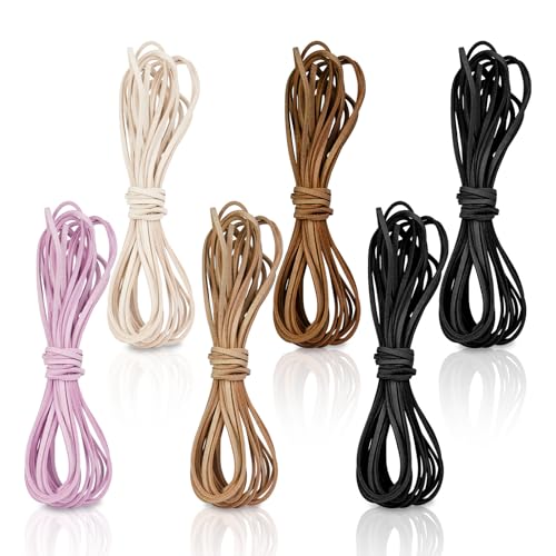 6 Stück Lederschnur,5m x 2,4 mm Wildleder Schnur,Faux Faden Bunte Veloursleder Band,Lederbänder Zum Basteln,5 Farben für Armband Halskette Perlen Schmuck DIY Handgefertigte Handwerk von Pretwad