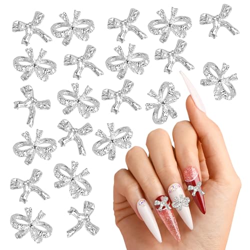 80 Stück Schmetterling Nagel Charms,3D Nagelkunst Anhänger Doppelschichten,Luxus Zirkon Nail Charms,Metall Schleifen Schmetterling Nagelschmuck,für Nagel-Dekorationen Zubehör,DIY-Handwerk(Silber) von Pretwad