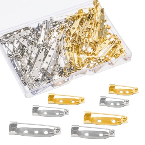 80 Stück Broschennadeln Safety Pin,Mehrzweck-Sicherheitsnadel,Metall Broschen,für DIY Crafts,Schmuck Handwerk,Broschenverschluss,5 Größen: 20 mm,25 mm,30 mm,35 mm und38 mm(Gold,Silber) von Pretwad