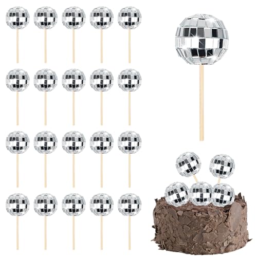 24 Stück Disco Ball Cupcake Toppers,Mini Disco Ball Picks,Disco Thema Kuchen Toppers,für Kuchen Dekorationen Cupcake Dekor Dessert Zubehör Disco Party Ornament von Pretwad
