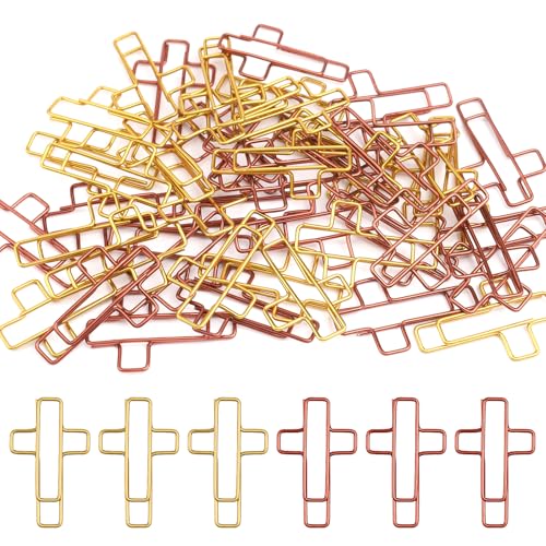 Goldene Rosenkreuz-Clips, Bibel- und Tagebuchklammer, Lesezeichen, Bibel- und Tagebuchklammern, christliches Tagebuch, Bibel-Kreuz, Büroklammern für christliches Büro und Zuhause von Pretwad