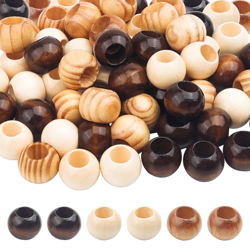 Holzperlen, 20 mm, braune Makramee-Perlen, Holzperlen mit großem Loch, runde lose Perlen für Schmuckherstellung, Haare, DIY, Handwerk, handgefertigte Dekoration, 60 Stück Holzperlen, 20 mm, braune Makramee-Perlen, Holzperlen mit großem Loch, runde lose Perlen für Schmuckherstellung, Haare, DIY, Handwerk, handgefertigte Dekoration, 60 Stück von Pretwad