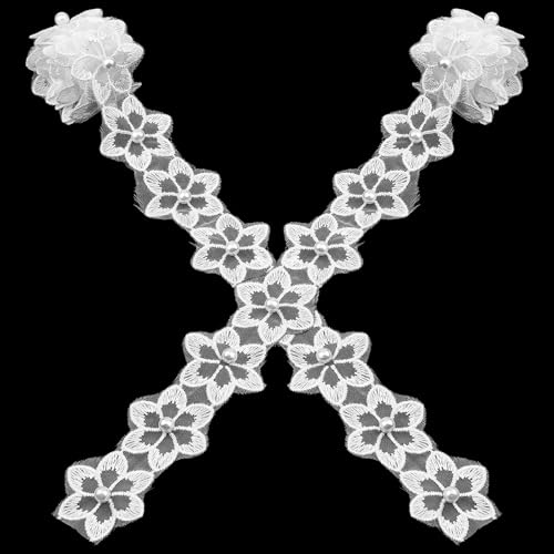 Organza-Blumenbordüre, Spitzenborte mit 3D-Perlen, bestickte Applikation für Hochzeitskleid, Verzierung, DIY-Kleiderdekoration, Kleider, Heimdekoration (weiß) von Pretwad