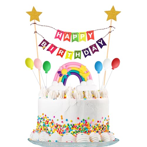 7 Stück Tortendeko Regenbogen, ortendeko Happy Birthday Torten Topper bunte Regenbogen-Ton-Cupake-Topper mit Happy Birthday, Wolke,Ballon für Kinder Mädchen Junge,Hochzeit,Geburtstag,Party 7 Stück Tortendeko Regenbogen, ortendeko Happy Birthday Torten Topper bunte Regenbogen-Ton-Cupake-Topper mit Happy Birthday, Wolke,Ballon für Kinder Mädchen Junge,Hochzeit,Geburtstag,Party von Pretwad
