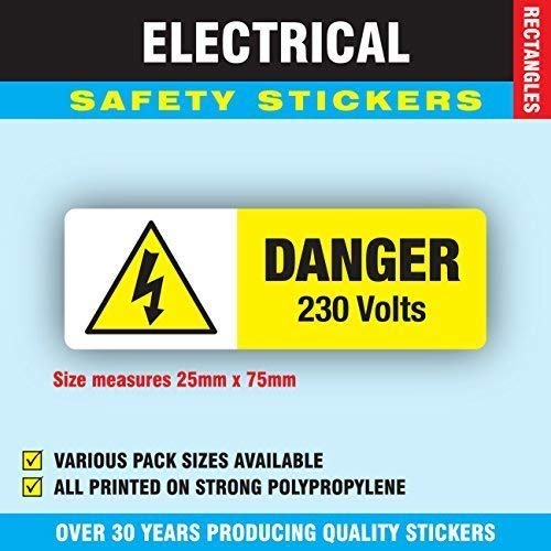 200-25 X 75 mm - Gefahr 230 Volt Electrical Safety Aufkleber/Etikett von Price stickers