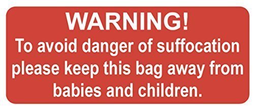 500x Warning Of Suffocation Sicherheits Sticker / Ideal für Plastikbeutel / Label / Etiketten / Hellrot / 20 x 50mm / Permanent Klebbar von Price stickers