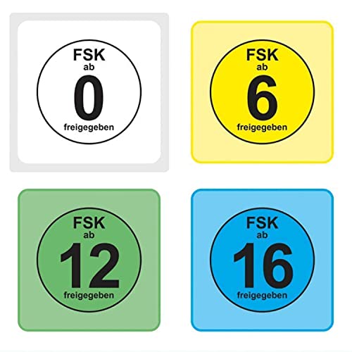 Deutsche FSK - Alter Bewertung - Klassifizierung Sticker/Etiketten - 38mm Quadrate - 6, Pack - 200 von Price stickers