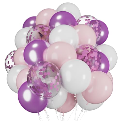 60 Stück Luftballons • 30 cm (12 Zoll) • Metallic Violett & Rosa • 100% Naturlatex • Farbmix mit Glitzer-Effekt • Für Prinzessinnen-Party, Mädchengeburtstag, Babyparty, Hochzeitsdekoration • Pricl™ von Pricl
