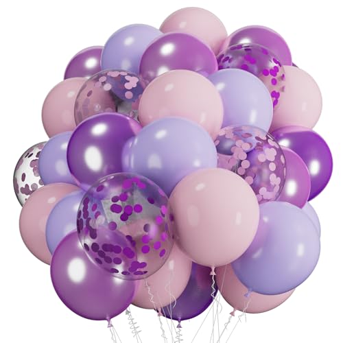 65 Stück Ballonbogen-Set • 30 cm (12 Zoll) • Metallic Rosa-Violett & Lila-Konfetti • 100% Naturlatex • Luftballons für Mädchengeburtstage, Babypartys, Hochzeiten • Pricl™ von Pricl