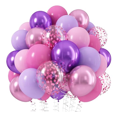 Luftballon-Set Pink & Lila • 60 Stück • 30 cm Pastell-Macaroon Ballons • Metallic-Konfetti-Design • 100% Naturlatex • Für Frauengeburtstag • Hochzeitsbabyshower • Baby-Party von Pricl