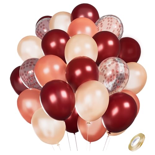 60 Stück Luftballons Rosegold Weinrot - 100% Naturlatex - 12 Zoll(30cm) Burgund Rot Rosegold Rosa Helium Ballons für Mädchen Frauen Geburtstag Babyparty Hochzeit Baby Shower Deko - Pricl™ von Pricl
