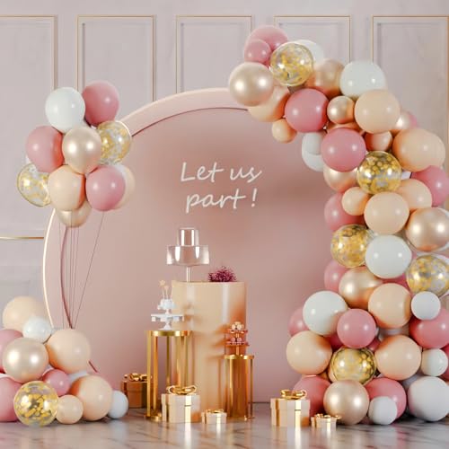 Pricl Retro Rosa Luftballon Girlande Set,100% Reiner NATURLATEX, 130 Stück Retro Rose Blush Metallic Helium Ballon Ballonbogen mit Konfetti Ballons für Böhmen Geburtstag Babyparty Hochzeit Deko von Pricl