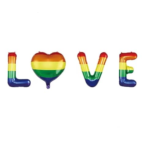 PrideGEO® 4 Stück Folienballon Party Ballons Luftballons mit „LOVE“ in Regenbogen Farbe, für CSD LGBT+ Fest, Karneval, Hochzeit, Geburtstag usw. von PrideGEO