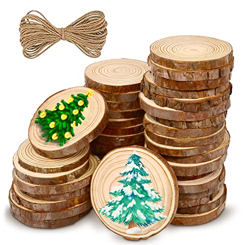 Holzscheiben Runde Holzscheiben Unbehandeltes Holz Kit Holzscheiben mit Rinde 30 Stück 7-8cm Durchmesser 10 mm dick für DIY Deko Basteln Hochzeit Weihnachten von Priksia